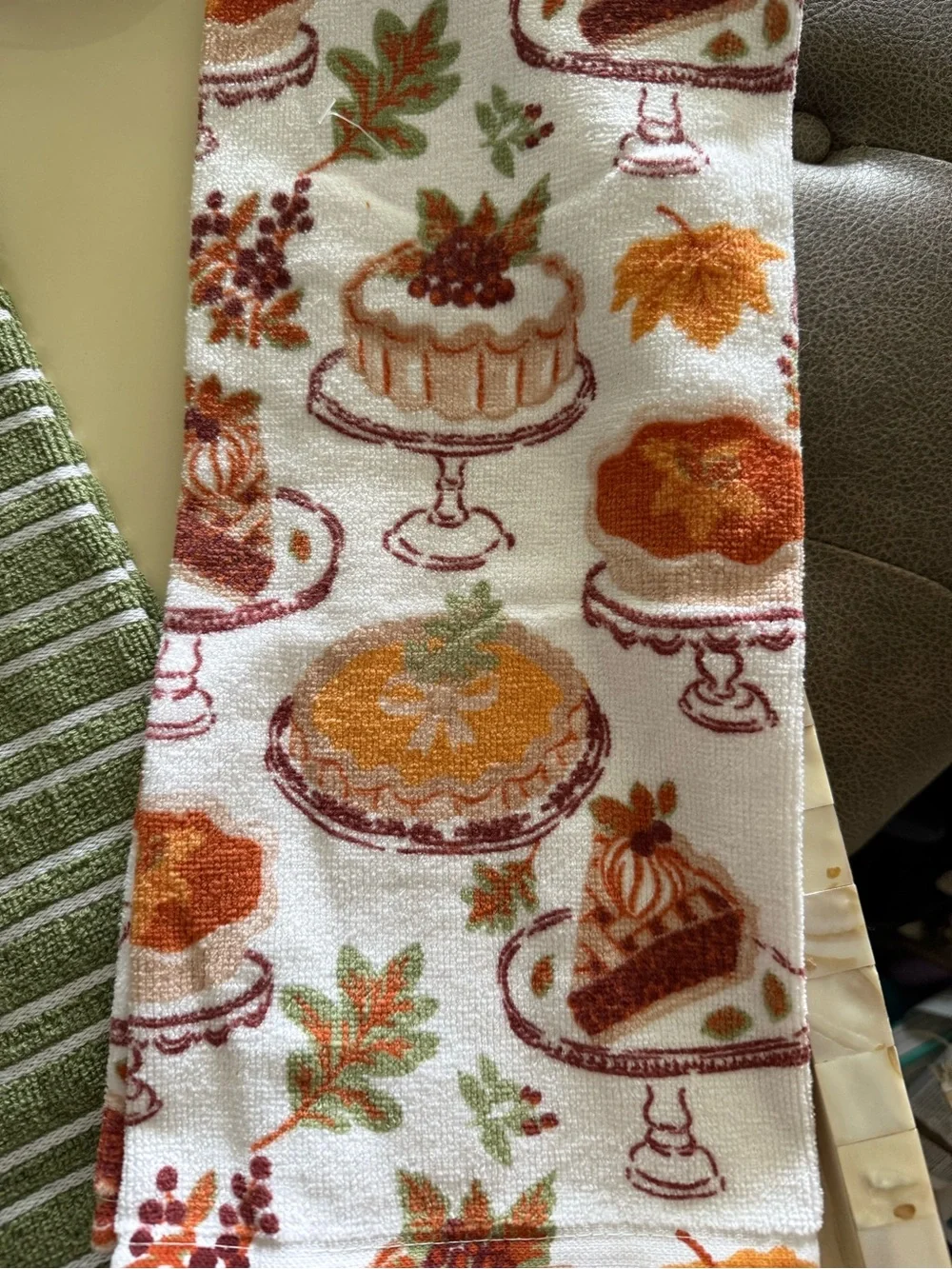 3pc Autumn kitchen towel set. 2 towels and a Hello Pumpkin pot holder